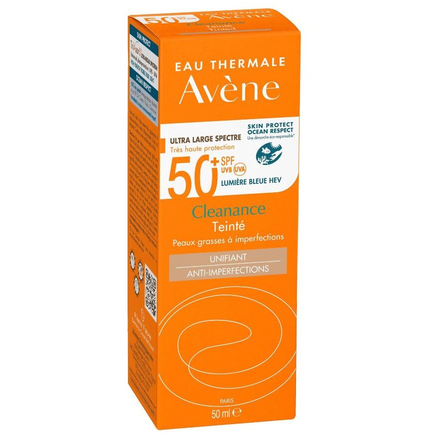 Kartonik produktu Avene Bardzo wysoka ochrona przeciwsłoneczna SPF50+ Cleanance koloryzujący