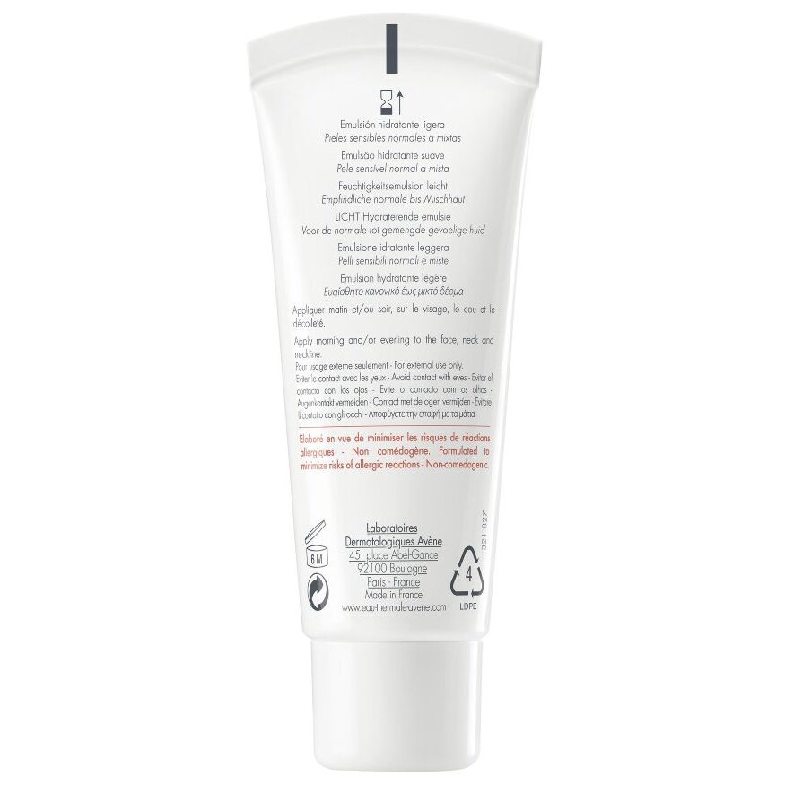 Tył opakowania produktu Avene Hydrance Lekka emulsja nawilżająca