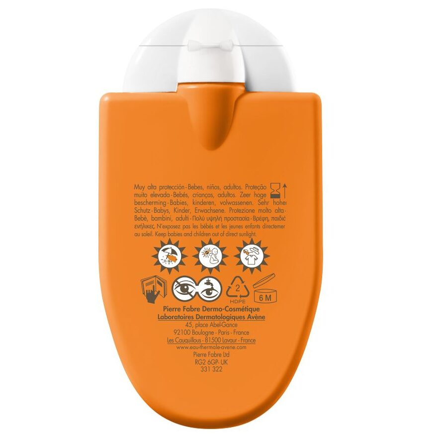 Tył opakowania produktu Avene Bardzo wysoka ochrona przeciwsłoneczna Refleks słoneczny SPF50+