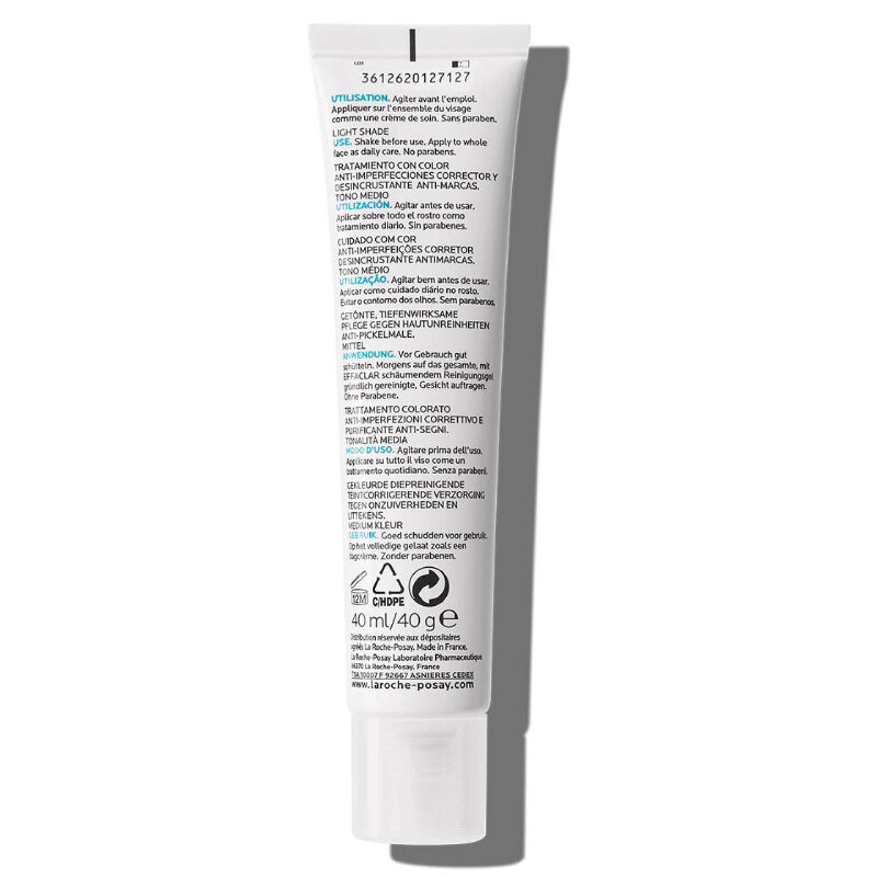 Tył opakowania produktu La roche-posay Effaclar Duo+ Unifiant Tonujący krem zwalczający niedoskonałości