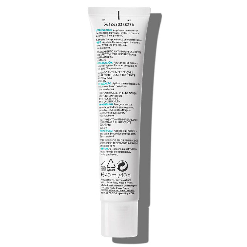 Tył opakowania produktu La roche-posay Effaclar Duo+ Krem zwalczający niedoskonałości SPF 30