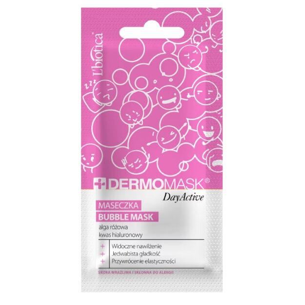 Opakowanie produktu L'Biotica Dermomask Maseczka bąbelkowa Bubble mask z algą różową i kwasem hialuronowym
