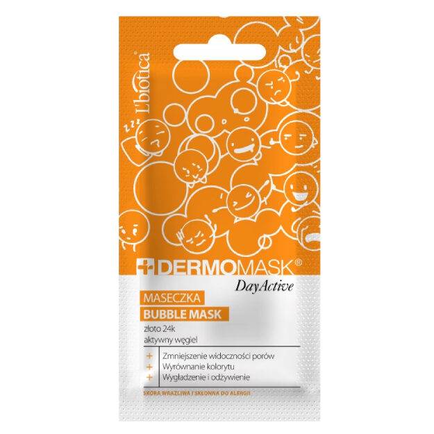 Opakowanie produktu L'Biotica Dermomask Maseczka bąbelkowa Bubble mask złoto 24k aktywny węgiel