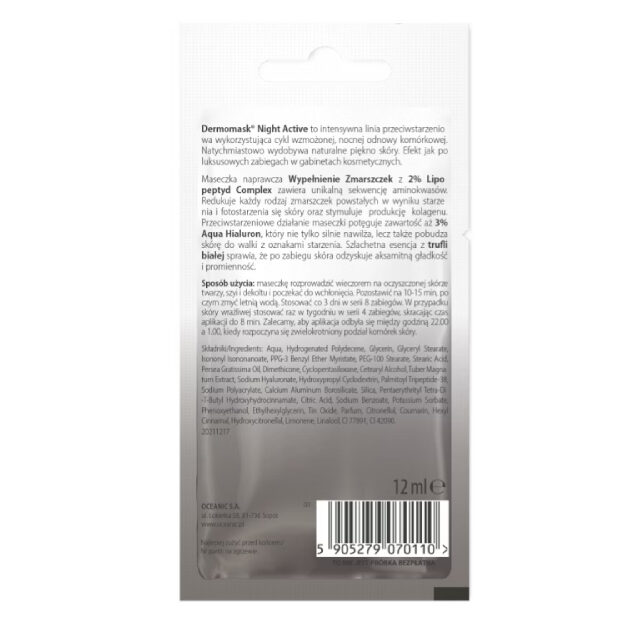 Opakowanie produktu L'Biotica Dermomask Night Active Wypełnienie zmarszczek