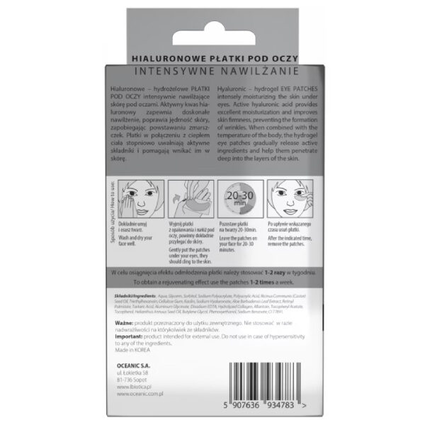 Opakowanie produktu L'Biotica Hialuronowe płatki pod oczy intensywnie nawilżające