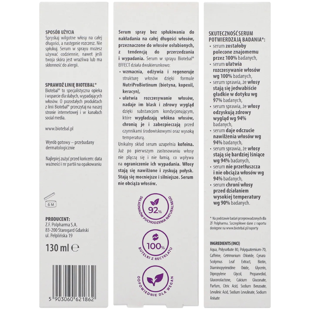 Kartonik produktu Biotebal Effect Serum spray przeciw wypadaniu włosów